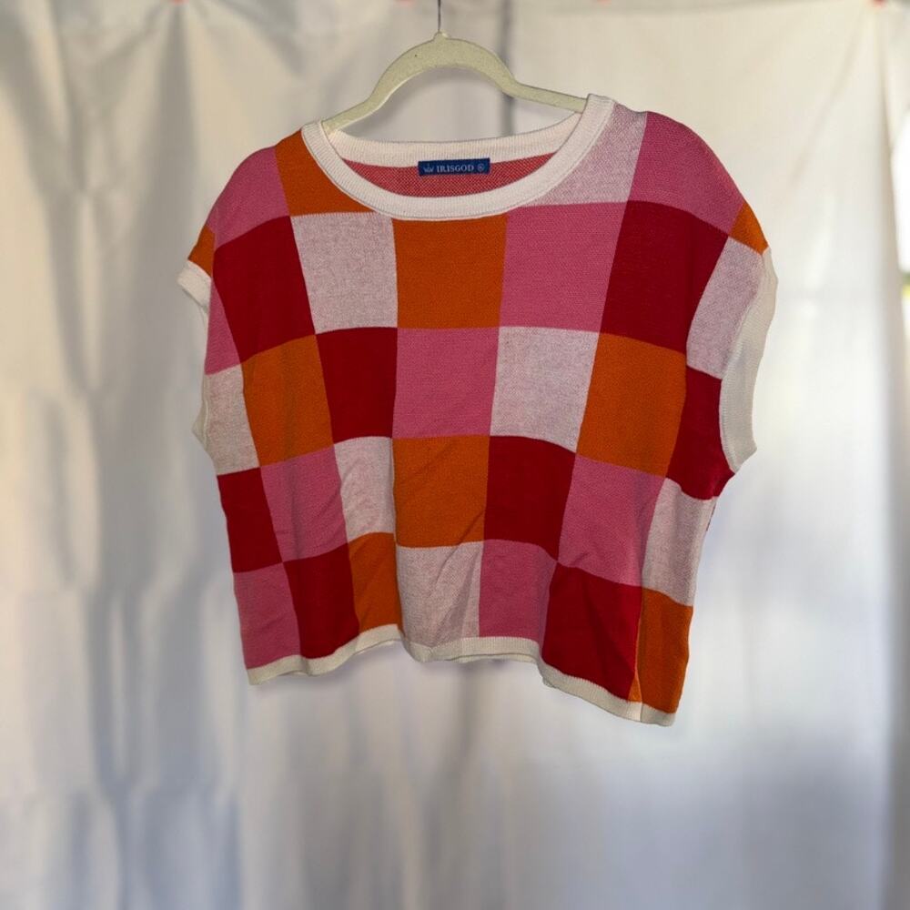 irisgod gingham sweater vest funky retro colors size xl